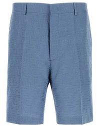 Fendi - Cerulean Blue Linen Blend Bermuda Shorts - Lyst