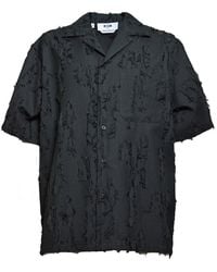 MSGM - Logo-tag Textured-finish Buttoned Shirt - Lyst