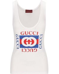 Gucci - Logo Printed Ribbed Tank Top - Lyst