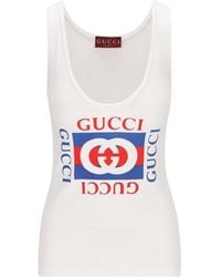 Gucci - Logo Printed Ribbed Tank Top - Lyst