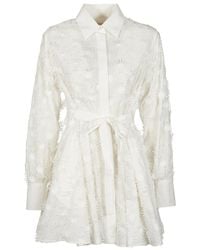 MSGM - Embroidered Mini Poplin Shirt Dress - Lyst