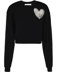 Area Crystal Embellished Heart Cut-out Detailed Sweatshirt - Black
