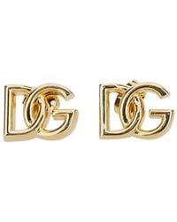 Dolce & Gabbana - Gold Earrings With Dg Logo In Silver Plated Brass - Lyst