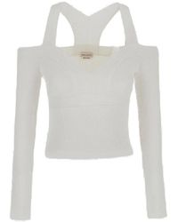 Alexander McQueen - Exposed Shoulder Cropped Knitted Top - Lyst
