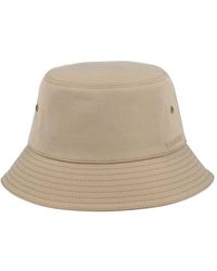 Burberry Embroidered Logo Cotton Bucket Hat - Natural