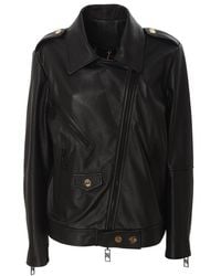 Elisabetta Franchi - Oversized Used-Effect Leather Biker Jacket - Lyst