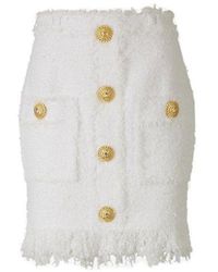 Balmain - Button Detailed Fringed Hem Mini Skirt - Lyst