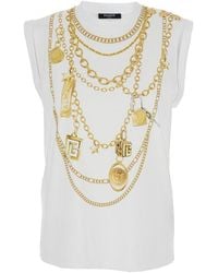 Balmain - Sleeveless Top With Maxi Necklace Print On Front And Rear - Lyst