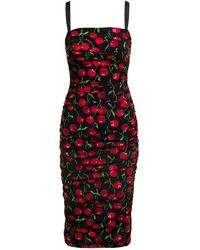 Dolce & Gabbana - Cherry Print Jersey Midi Dress - Lyst