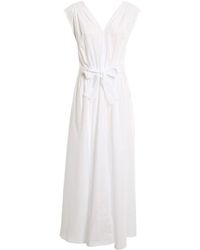 Malo V-neck Belted Sleeveless Dress - White