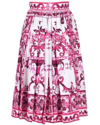 Dolce & Gabbana - Poplin Midi Skirt With Majolica Print - Lyst