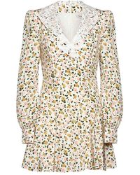Alessandra Rich - Flower Print Silk Mini Dress - Lyst