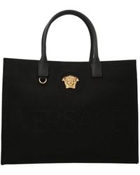 Versace La Medusa Cotton Canvas Shopper Bag - Black