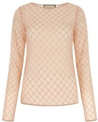 Gucci - GG Embroidered Mesh Top - Lyst