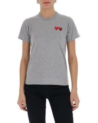 COMME DES GARÇONS PLAY - Double Heart Embroidered Crewneck T-shirt - Lyst