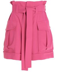P.A.R.O.S.H. Belted Waist Cargo Shorts - Pink