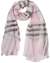 Burberry - Checked Frayed Edge Scarf - Lyst