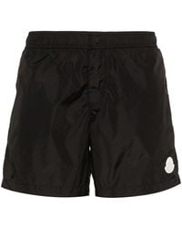 Moncler - Button Detailed Logo Patch Swim Shorts - Lyst