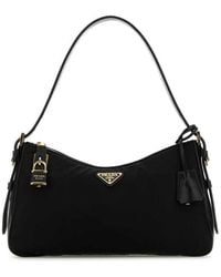 Prada - Logo Plaque Padlock-Detailed Shoulder Bag - Lyst