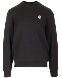 Moncler - Black Sweatshirt With Logo Patch - Lyst