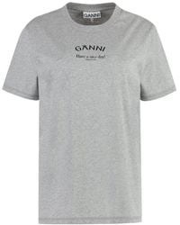 Ganni - Printed Cotton T-shirt - Lyst