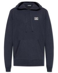 Dolce & Gabbana - Logo Plaque Knitted Drawstring Hoodie - Lyst