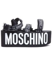Moschino - Logo Printed Strapped Platform Sandals - Lyst