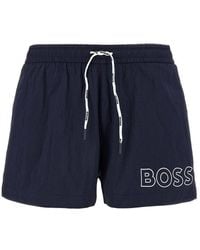 BOSS - Logo Printed Drawstring Swim Shorts - Lyst