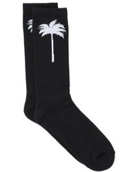 Palm Angels Palm Tree Intarsia-knitted Socks - Black
