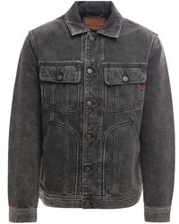 DIESEL Cotton Jacket With Embroidered Monogram - Black