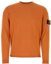 Stone Island - Orange Cotton Blend Sweater - Lyst