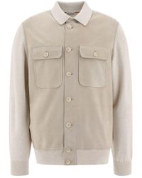 Brunello Cucinelli - Suede And Tricot Bomber Jacket - Lyst