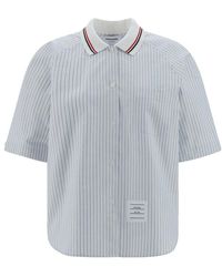 Thom Browne - Stripe Detailed Short-sleeved Shirt - Lyst