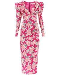 Alessandra Rich - Floral Draped Silk Satin Maxi Dress - Lyst