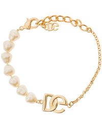 Dolce & Gabbana Gold-tone Bracelet With Logo Placque And Pearl Detailing In Brass Woman - Metallic