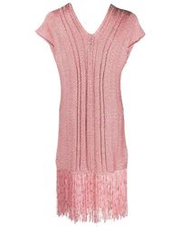 Fisico - Fringed V-neck Knitted Beach Dress - Lyst