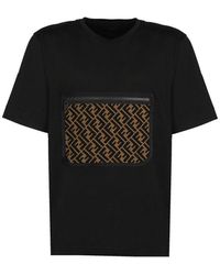 Fendi Cotton T-shirt With Front Pocket - Black