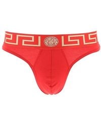 Versace Greca Border Thong Briefs - Red