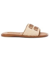 Miu Miu - Logo-detailed Slip-on Sandals - Lyst