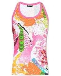 DSquared² - Graphic Printed Ribbed Tank Top - Lyst