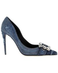 Dolce & Gabbana - Crystal-Embellished Pointed-Toe Denim Pumps - Lyst
