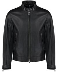 BOSS - Zipped Leather Biker Jacket - Lyst