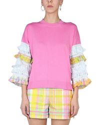 Boutique Moschino Ruffled Sleeve Crewneck Sweatshirt - Pink
