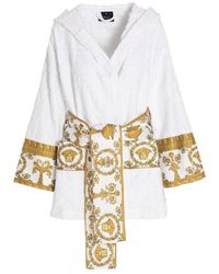 Versace Baroque Printed Belted Waist Robe - White