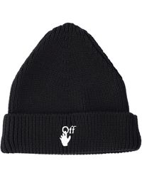 Off-White c/o Virgil Abloh Off White Hands Off Ribbed-knit Beanie - Blue