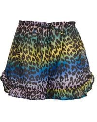 Ganni - Leopard Printed Drawstring Shorts - Lyst