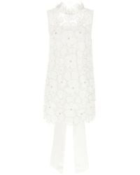 Self-Portrait - Dress With Floral Embroidery And Bow Detail - Lyst