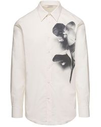 Alexander McQueen - White Long-sleeved Shirt With Orchid Print In Cotton - Lyst