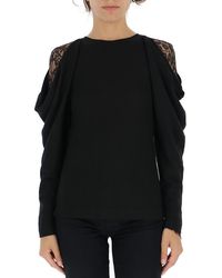 Alberta Ferretti Cold Shoulder Lace Sweater - Black