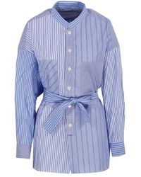 Tanaka - Long Sleeved Striped Belted Poplin Shirt - Lyst